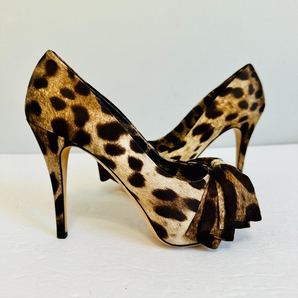 NWOT DOLCE & GABBANA ANIMAL PRINTS SEXY PEEP TOE STILETTO HIGH HEELS W BOW ITALY - Picture 1 of 9